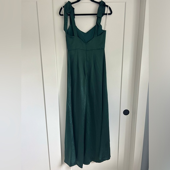 Dark green Lulu’s prom dress with tie sleeves and leg slit - Picture 2 of 2